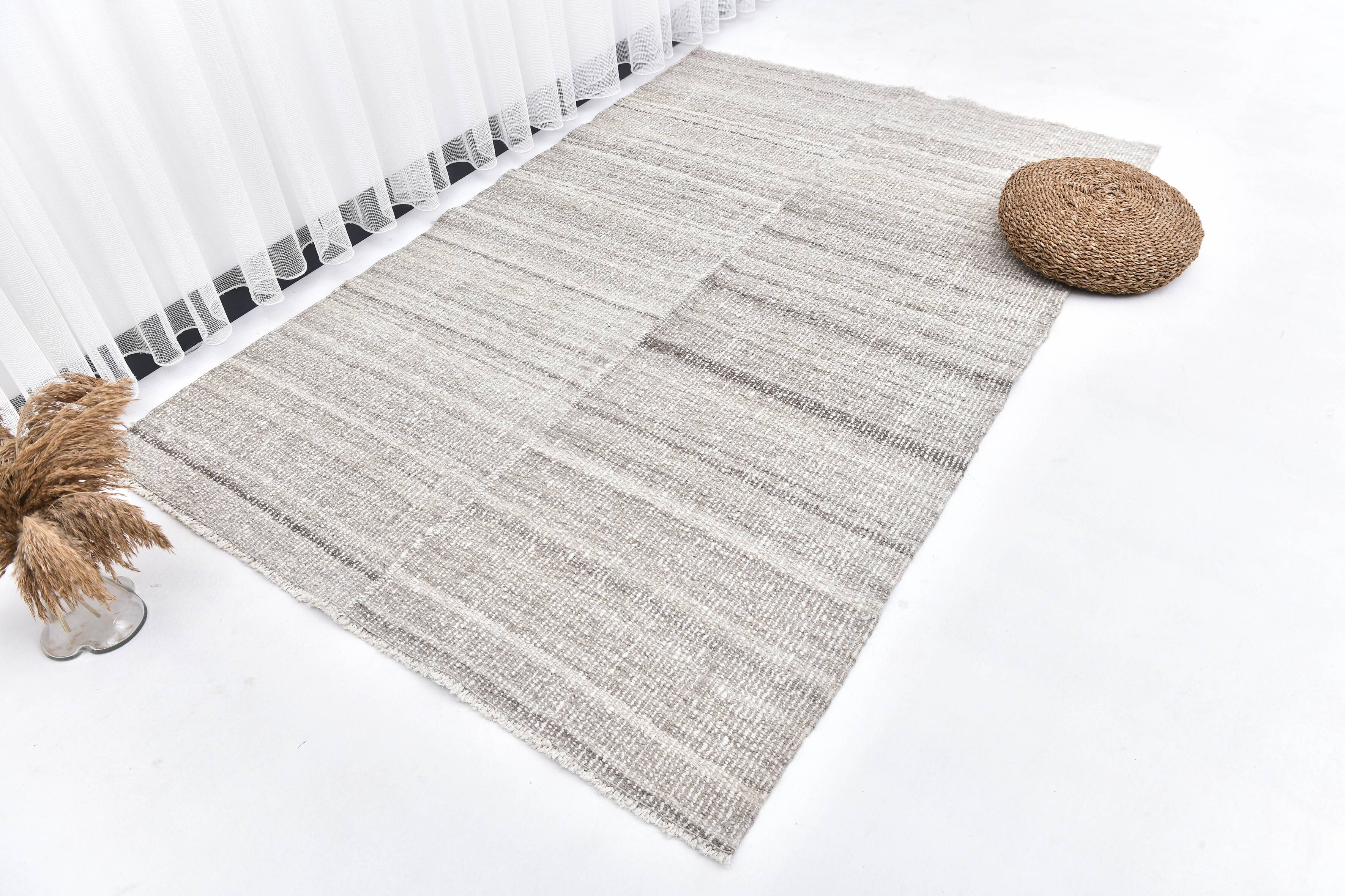 210x140 cm cream Turkish kilim , kilim made in Turkey, cream organic wool