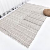 210x140 cm cream Turkish kilim , kilim made in Turkey, cream organic wool