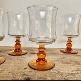 6 small vintage amber stemmed glasses
