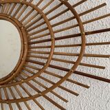 Vintage 1960s sunburst mirror, rattan wicker, ortf spiral design - 68 x 52 cm