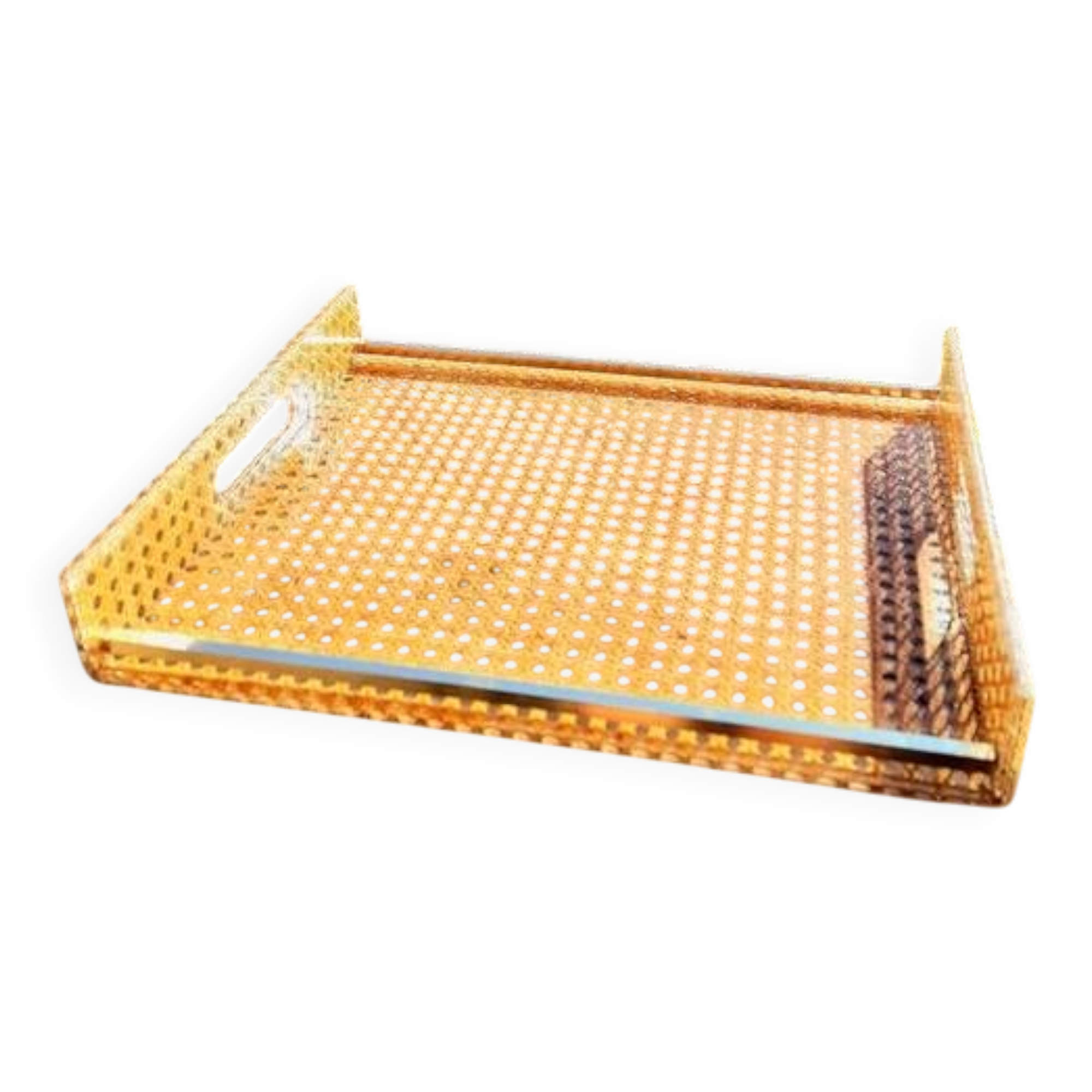 Cane and lucite tray, Alpac 1980