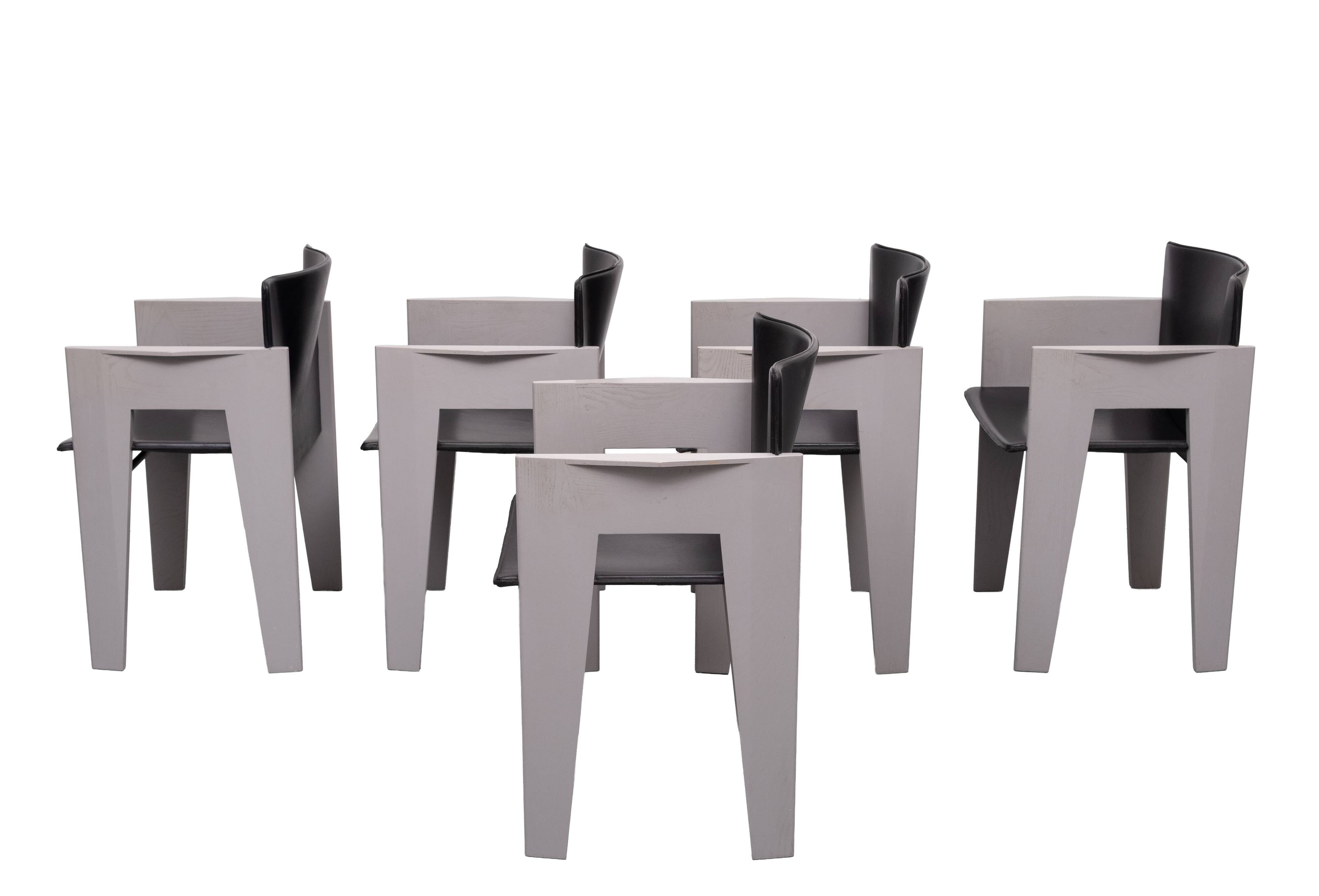 Chaises de salle à manger en cuir et en bois époustouflantes par Arnold Merckx pour Arco, vers 1980.