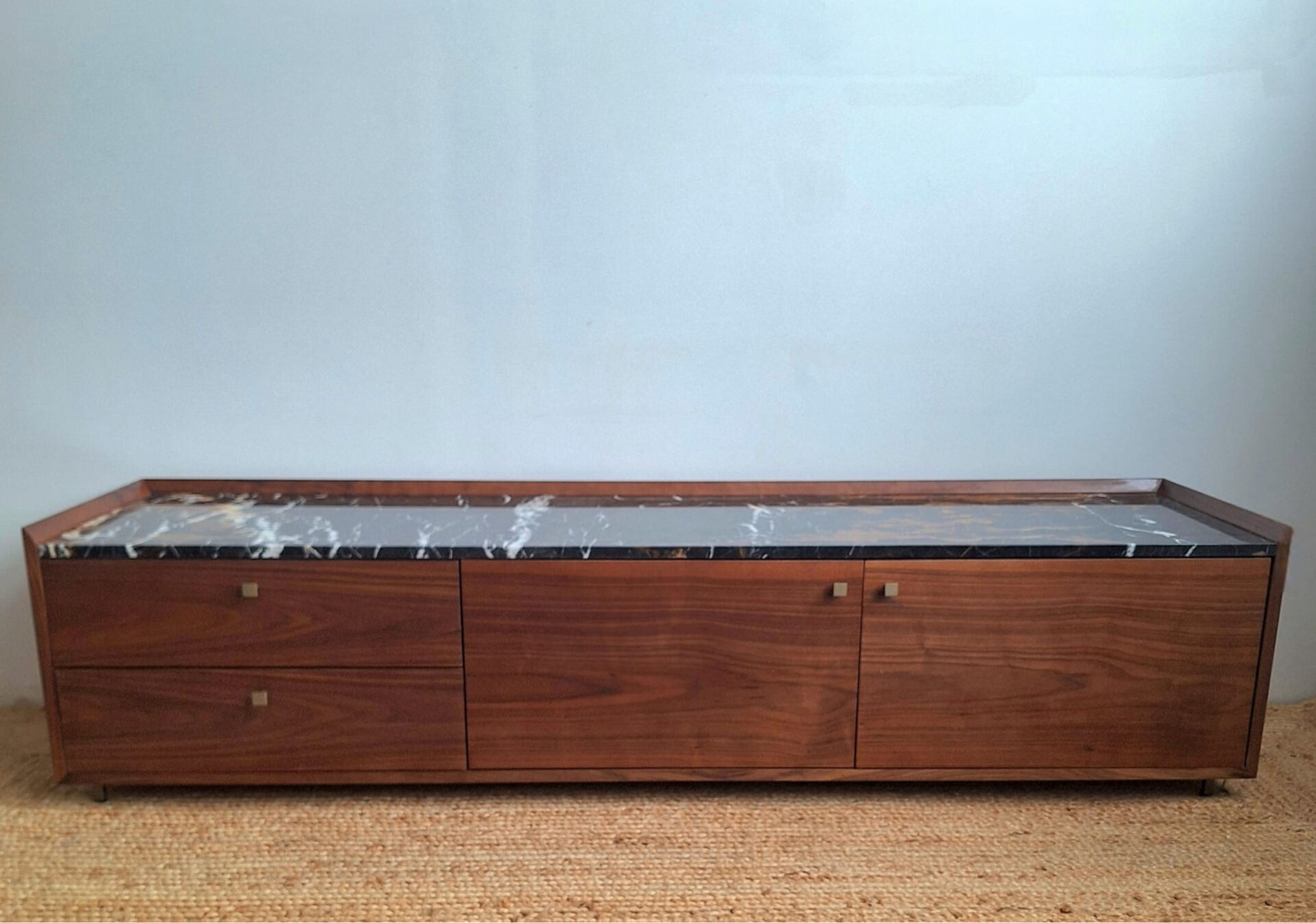 AMPM Noham TV unit, walnut sideboard with amber marble.