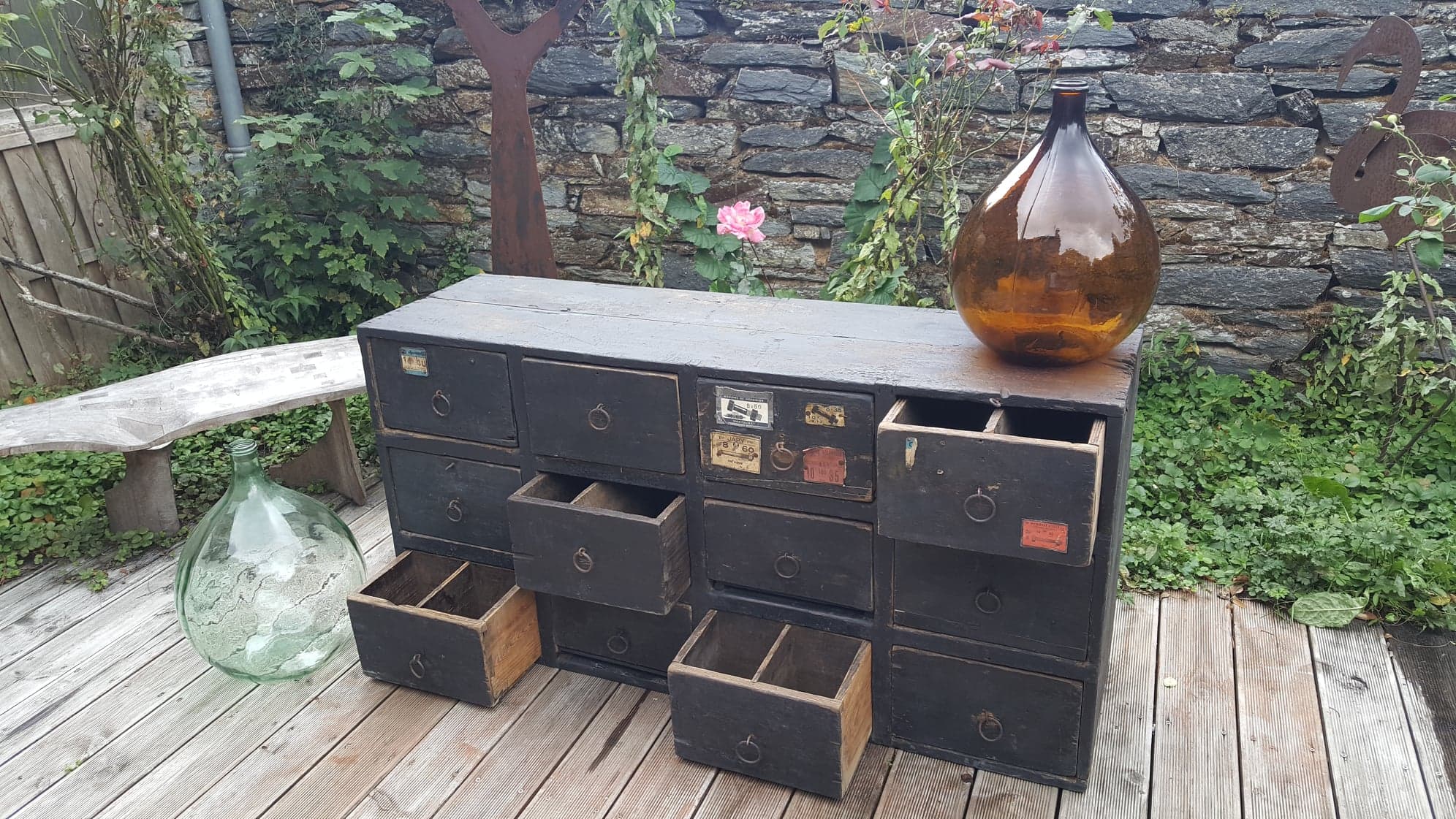 Furniture of old craft hardware with 12 drawers
