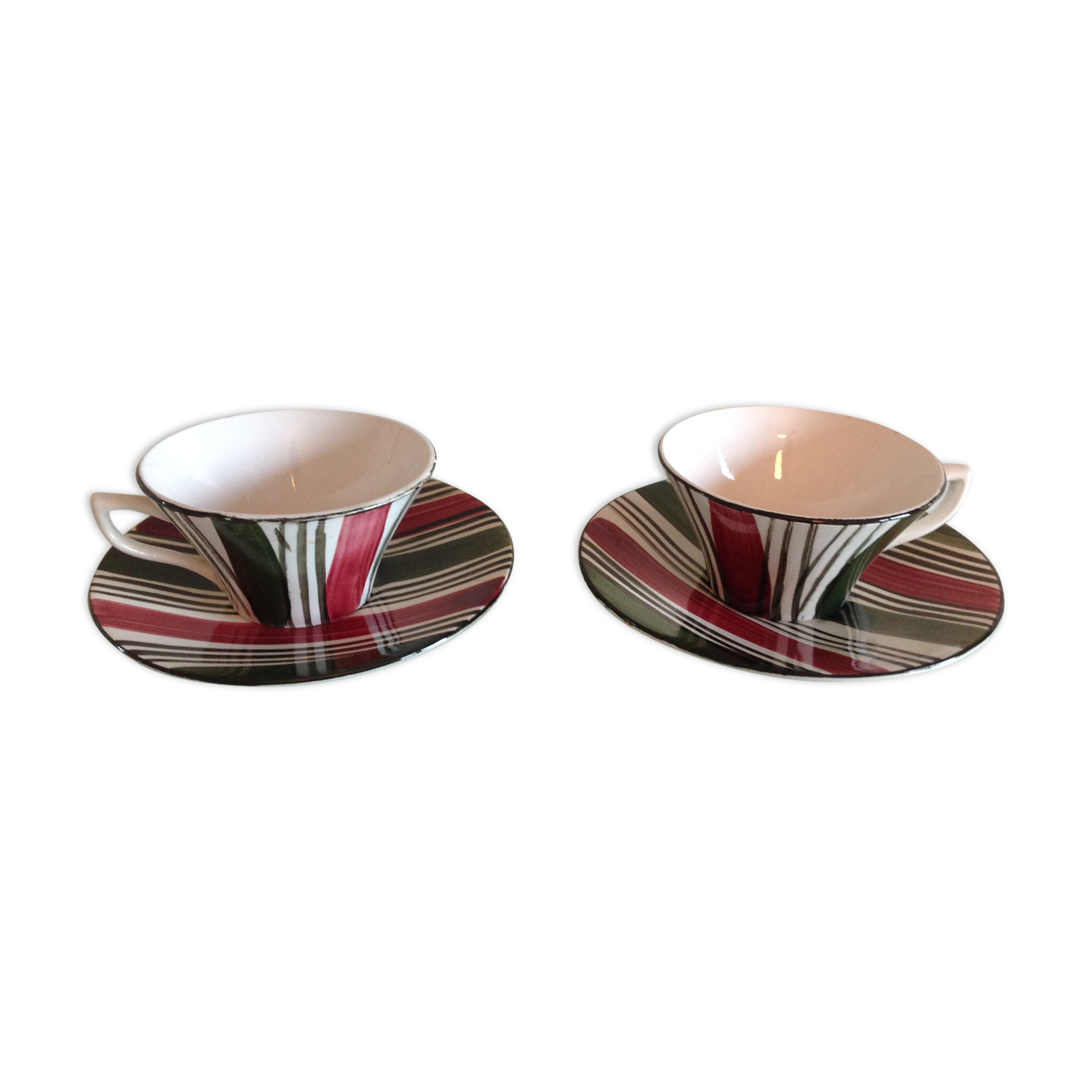 Deux tasses polychromes décor Feria des faienceries de Sarreguemines / vintage années 50-60