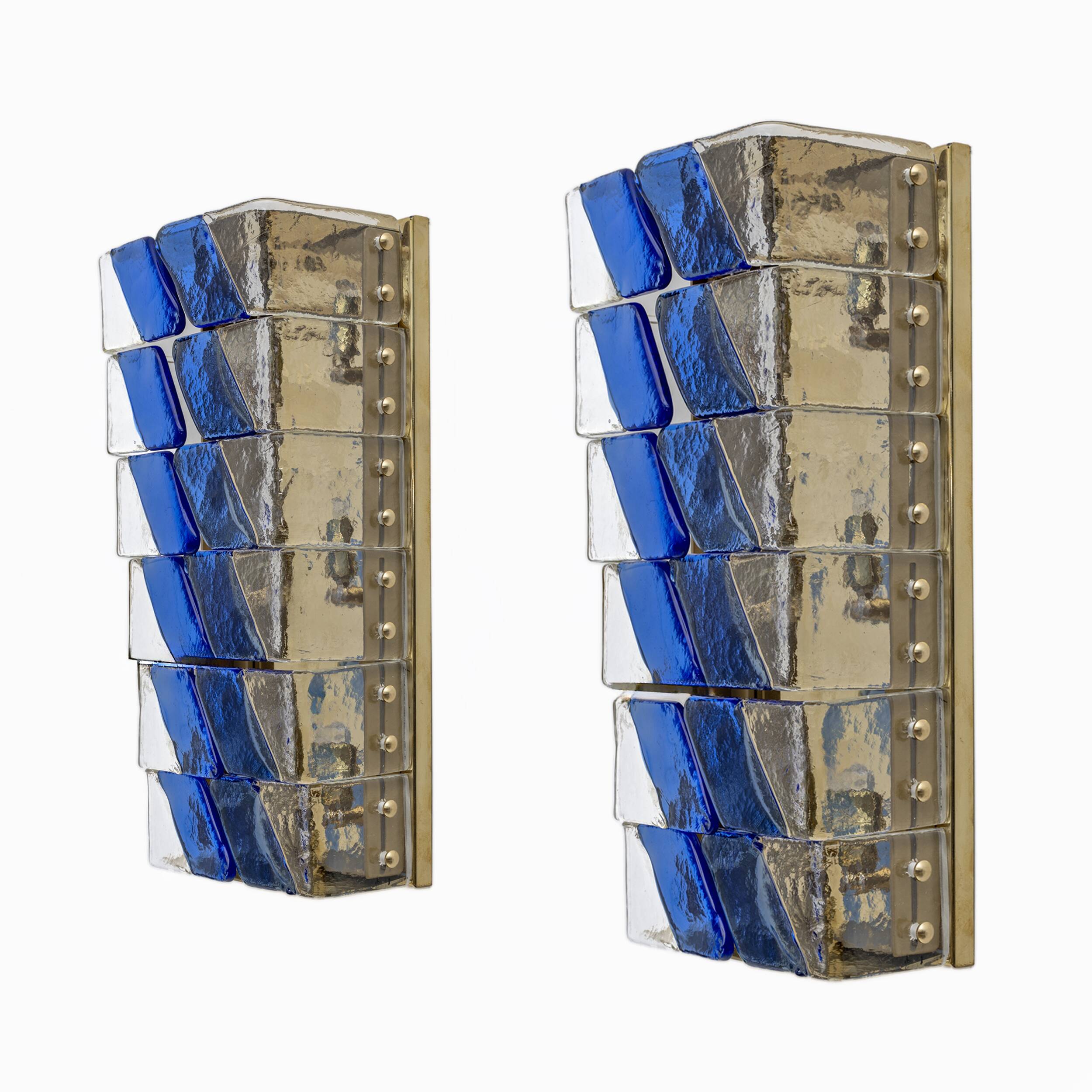 Pair of Mid-century Modern Style Italian Murano Glass and Brass Sconces