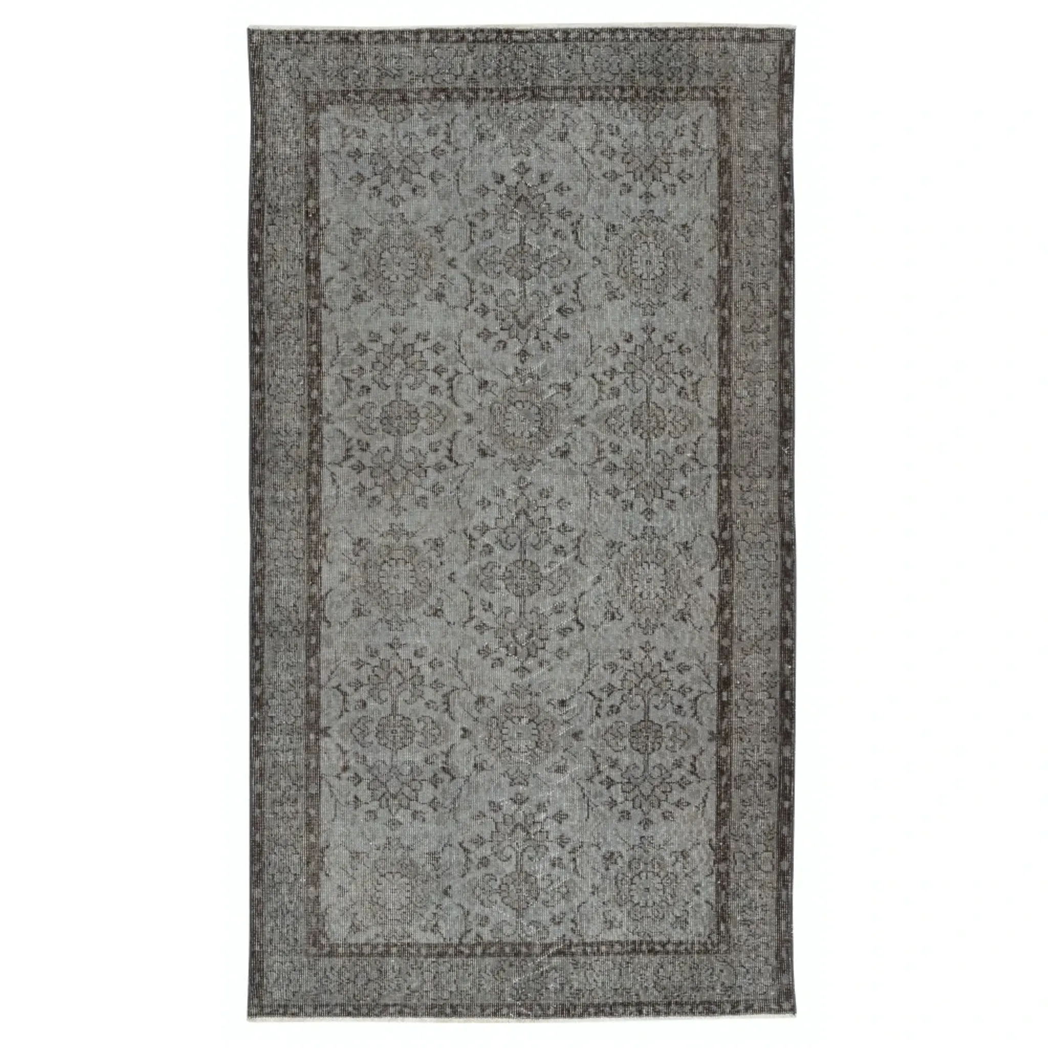 Vintage Handmade Wool Rug. Gray Turkish Area Rug for Modern Home and office