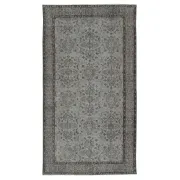 Vintage Handmade Wool Rug. Gray Turkish Area Rug for Modern Home and office