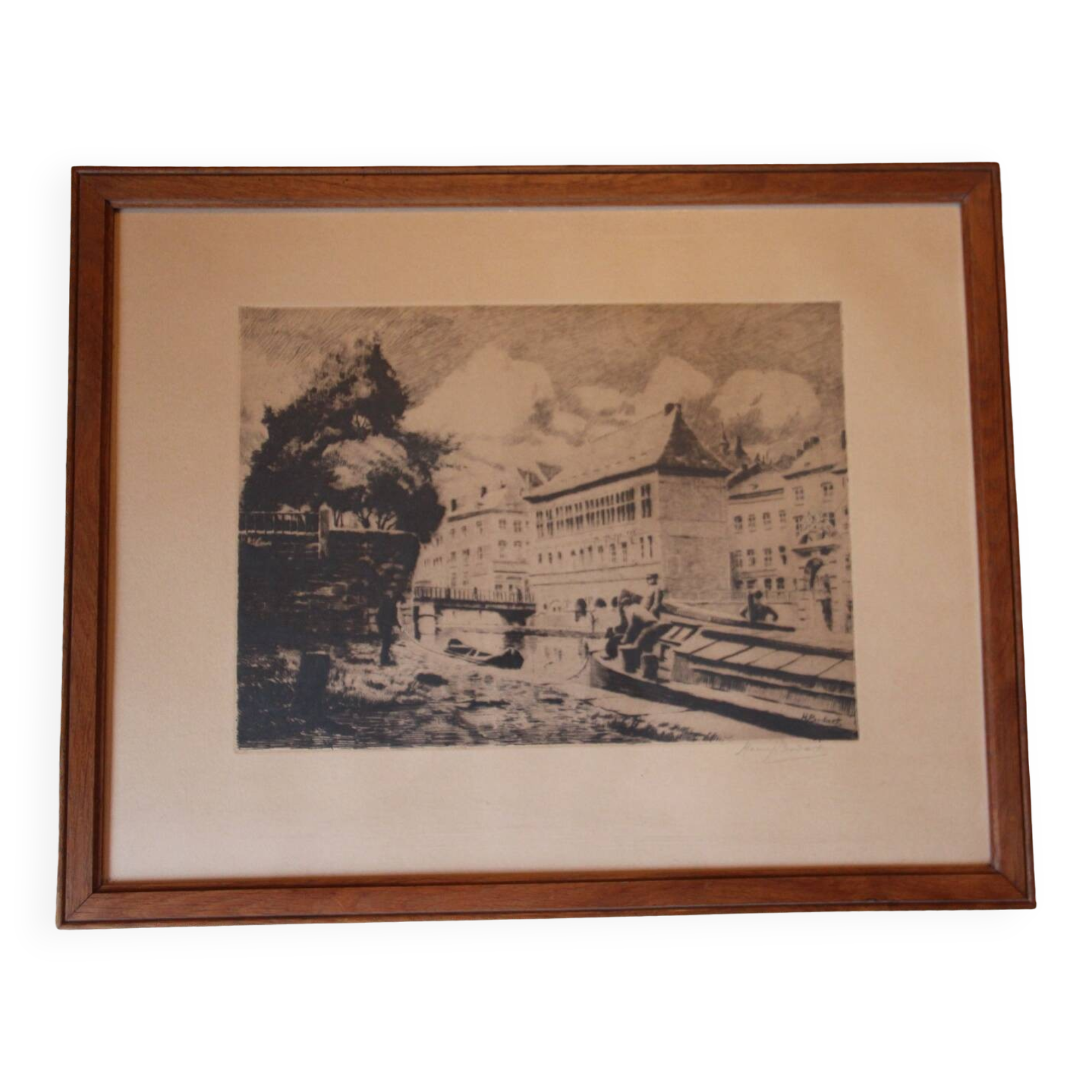 Engraving by Henry Bodart (1874-1940) under a glass frame
