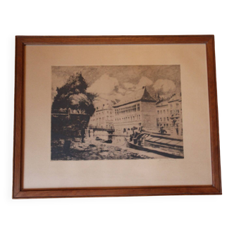 Engraving by Henry Bodart (1874-1940) under a glass frame