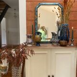 Old octagonal mirror beveled in painted wood, 68x48 cm