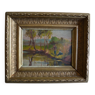 ancien tableau peinture paysage HSP