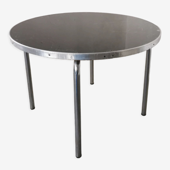 Modernist round coffee table chrome and black glass circa 1950