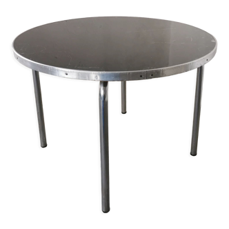 Modernist round coffee table chrome and black glass circa 1950