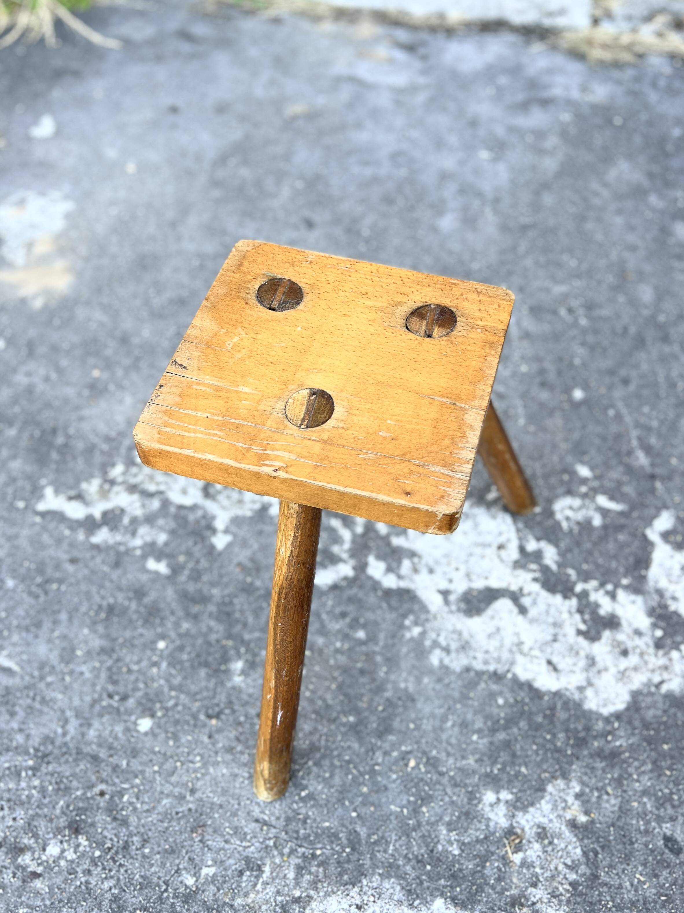 Brutalist tripod stool solid wood keyed