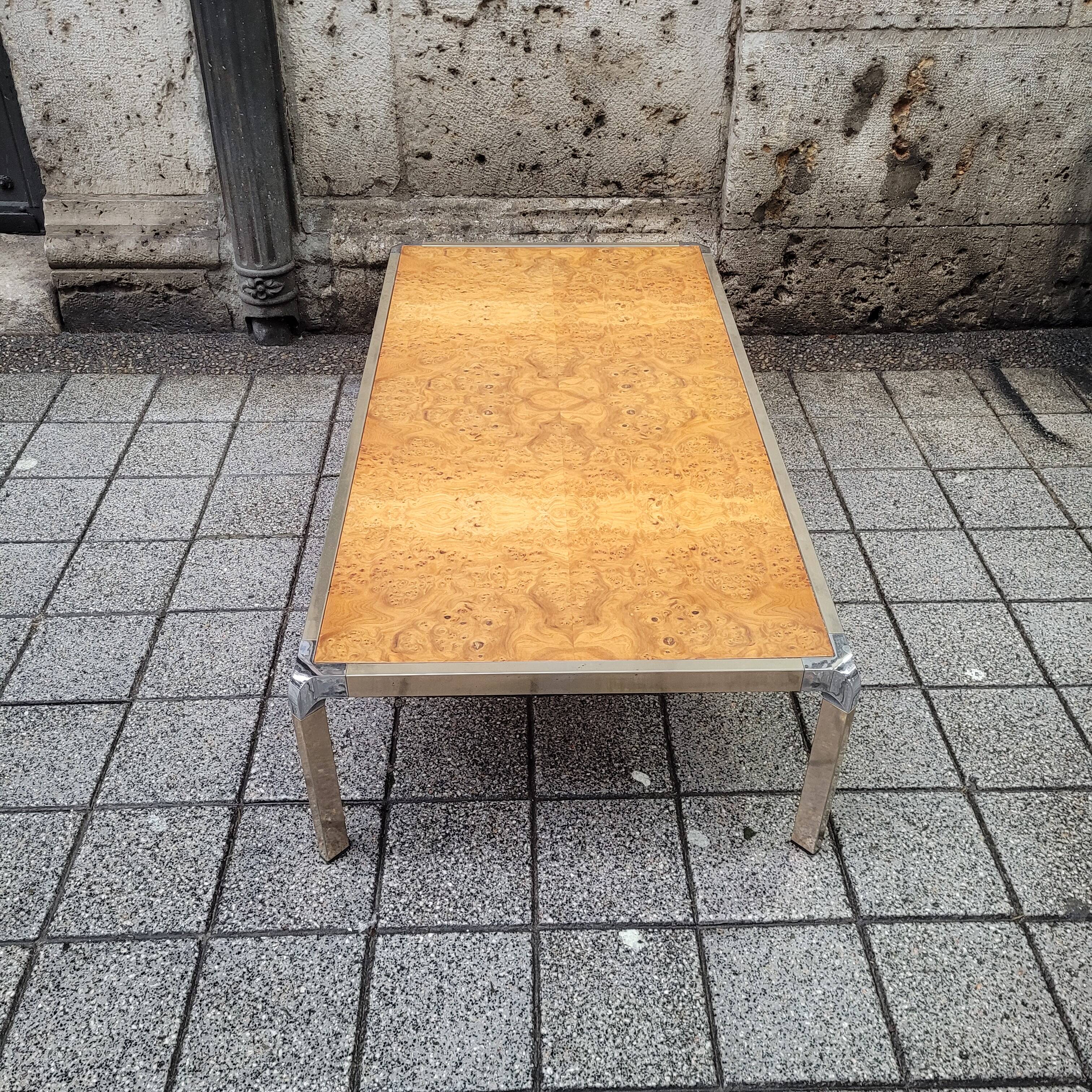 Coffee table, wood and steel, Guy Lefevre style, 70's – France