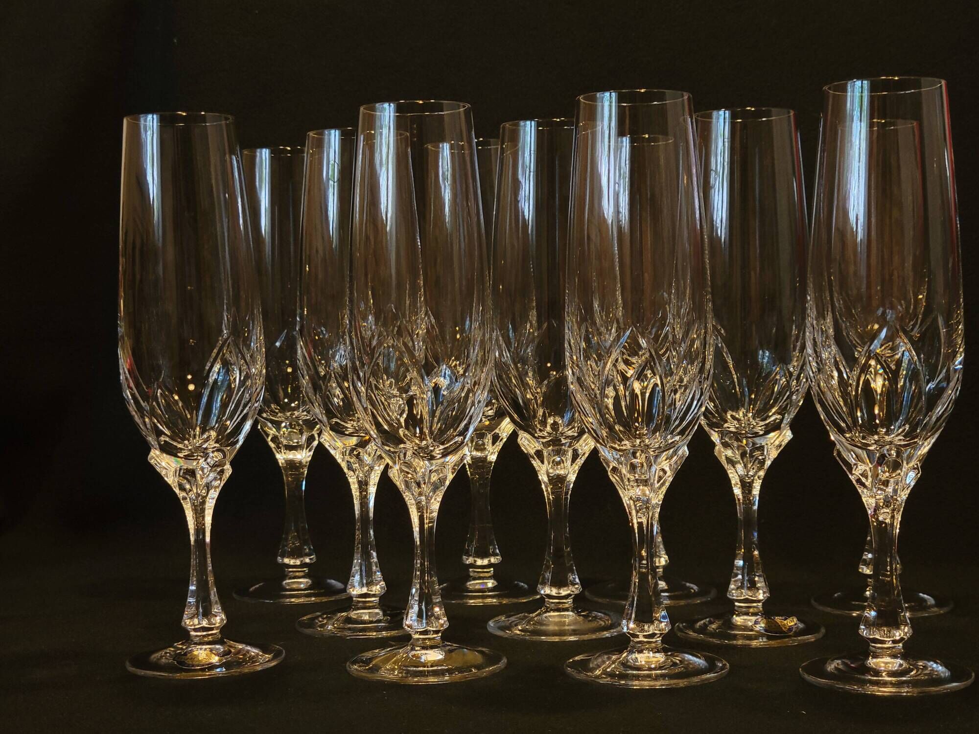 10 crystal champagne flutes 24% Cristallerie Kaspar Lemberg Lorraine vintage