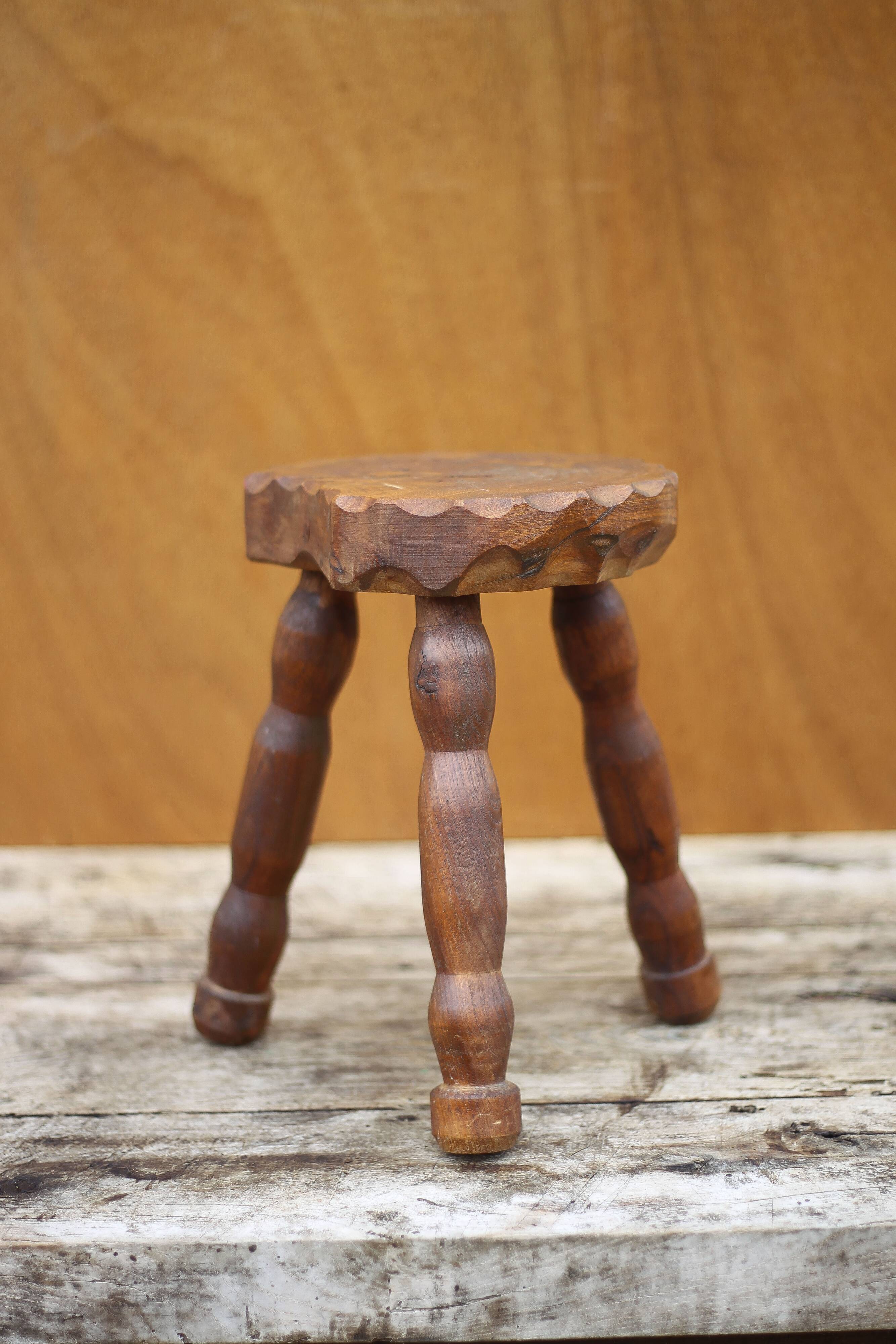 Vintage stool, small wooden stool, tripod stool, plant holder, interior decoration, stool