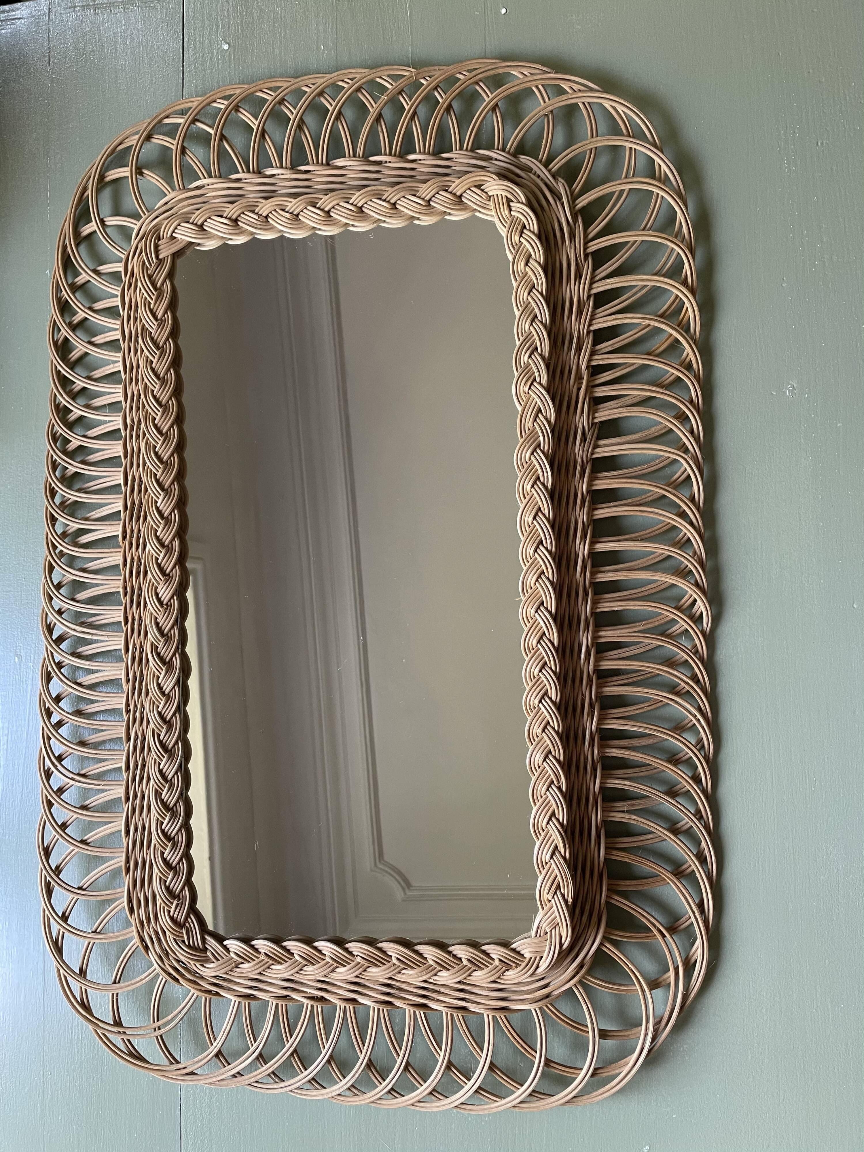 Miroir rotin vintage H72 X L48