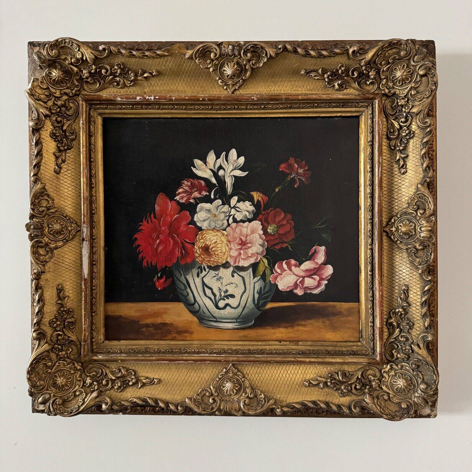 Oil on canvas still life with flowers in a vase early 20th century