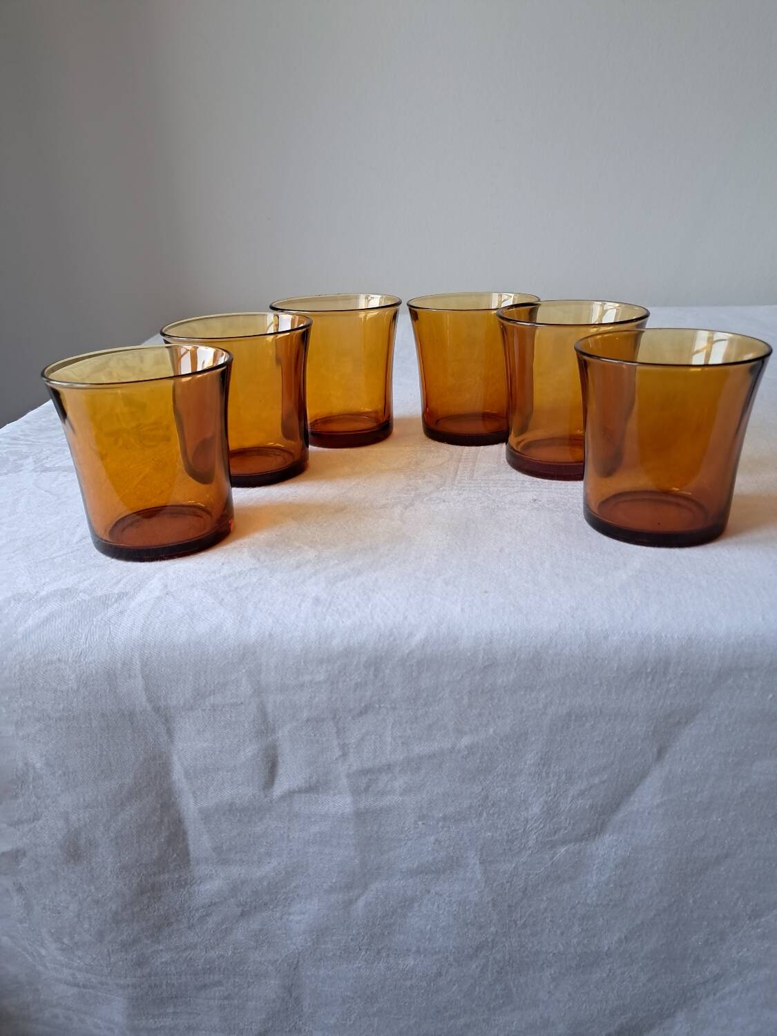 6 Vintage Amber Water Glasses. DURALEX