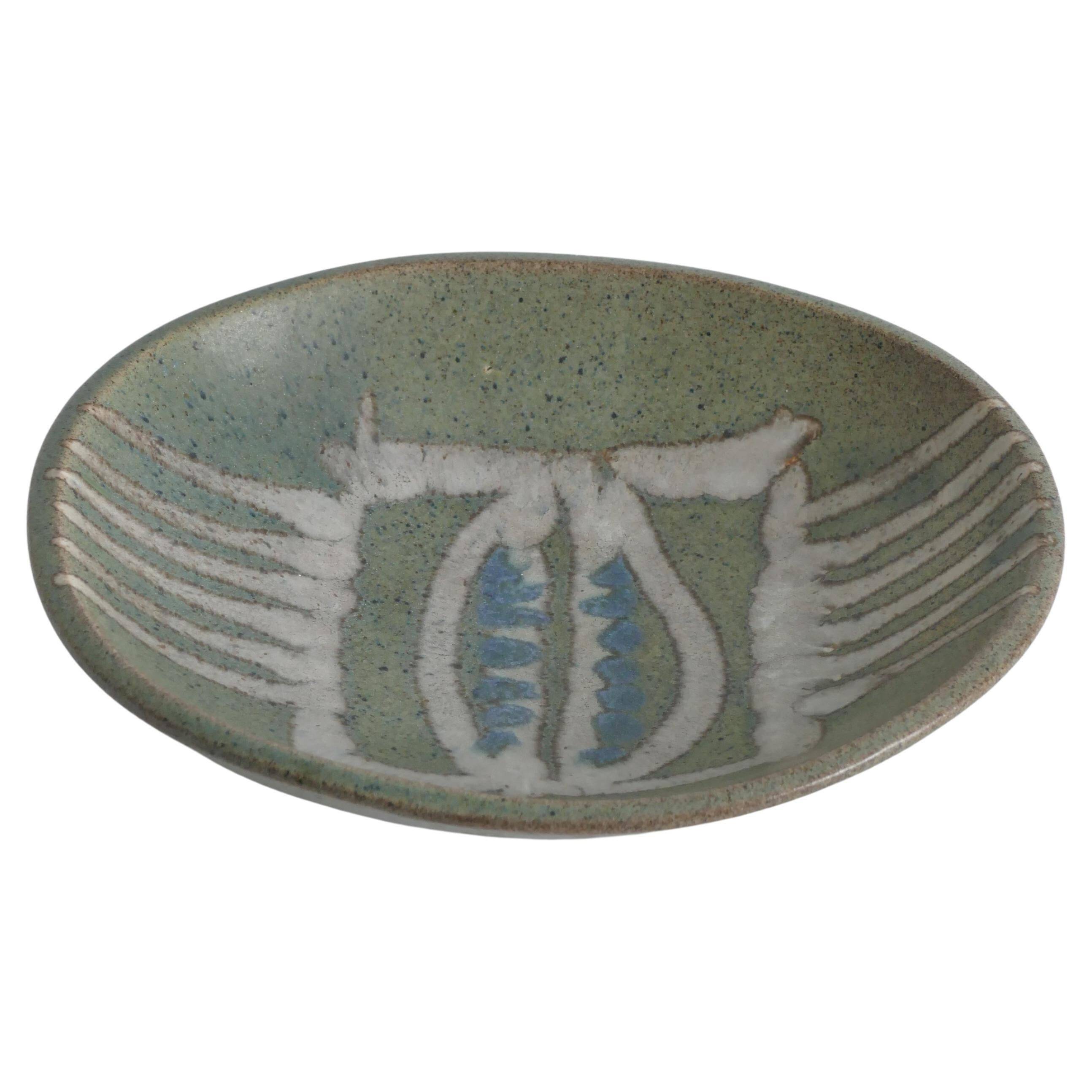 Midcentury-Modern Handmade Stoneware Bowl with Abstract Motif, 1960s