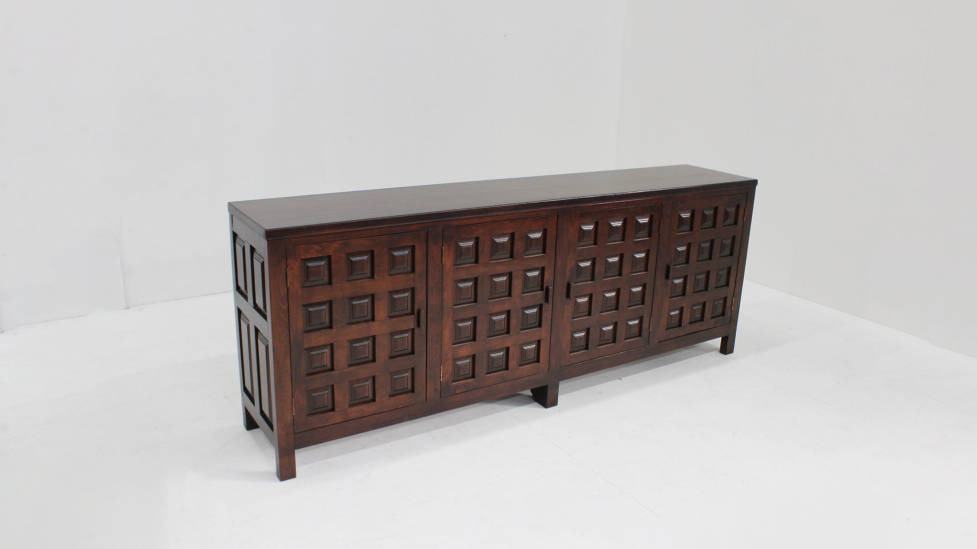 Vintage brutalist sideboard carved solid wood Spain 1960s