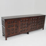 Vintage brutalist sideboard carved solid wood Spain 1960s