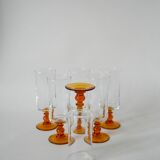 set of 6 vintage amber-footed champagne flutes 1970