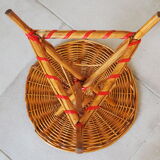 Bolster / pedestal table in tripod rattan 1960s-1970s