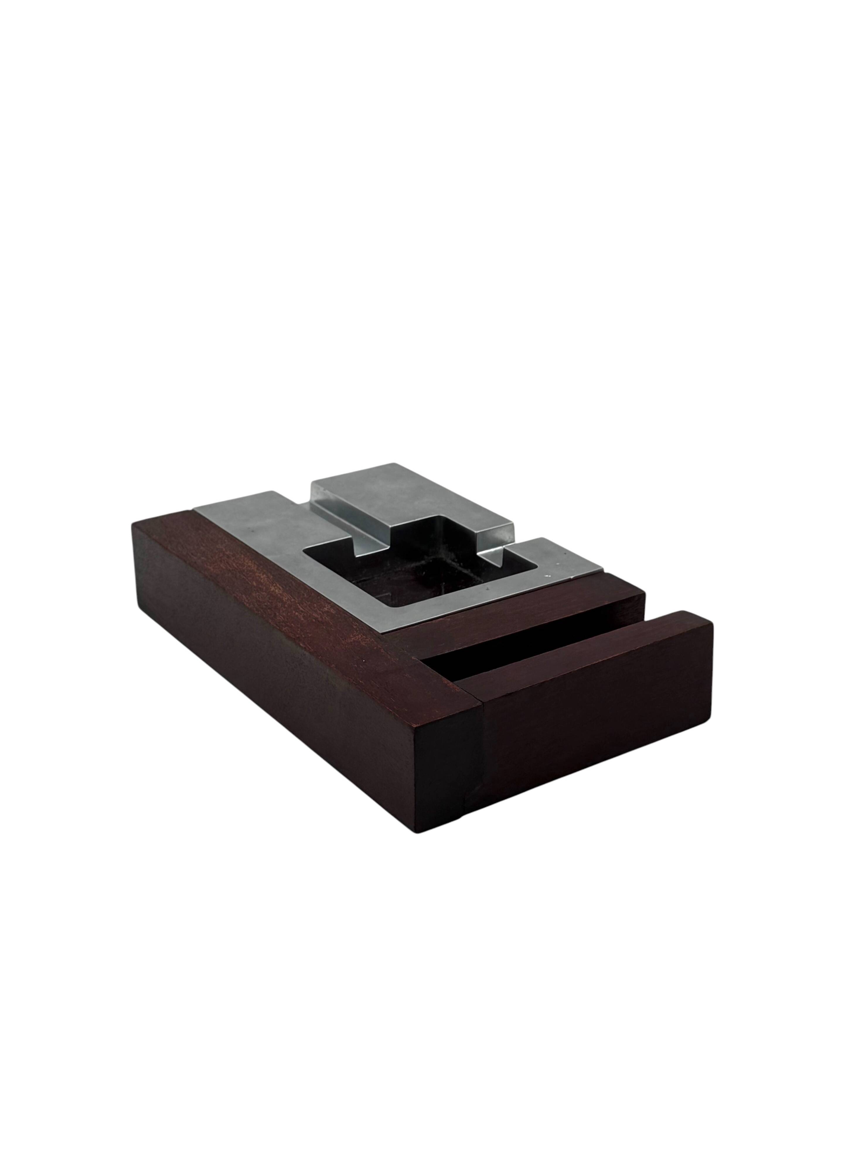 Mid-century modern mahogany ashtray, Alfred Dunhill Italy 1970s