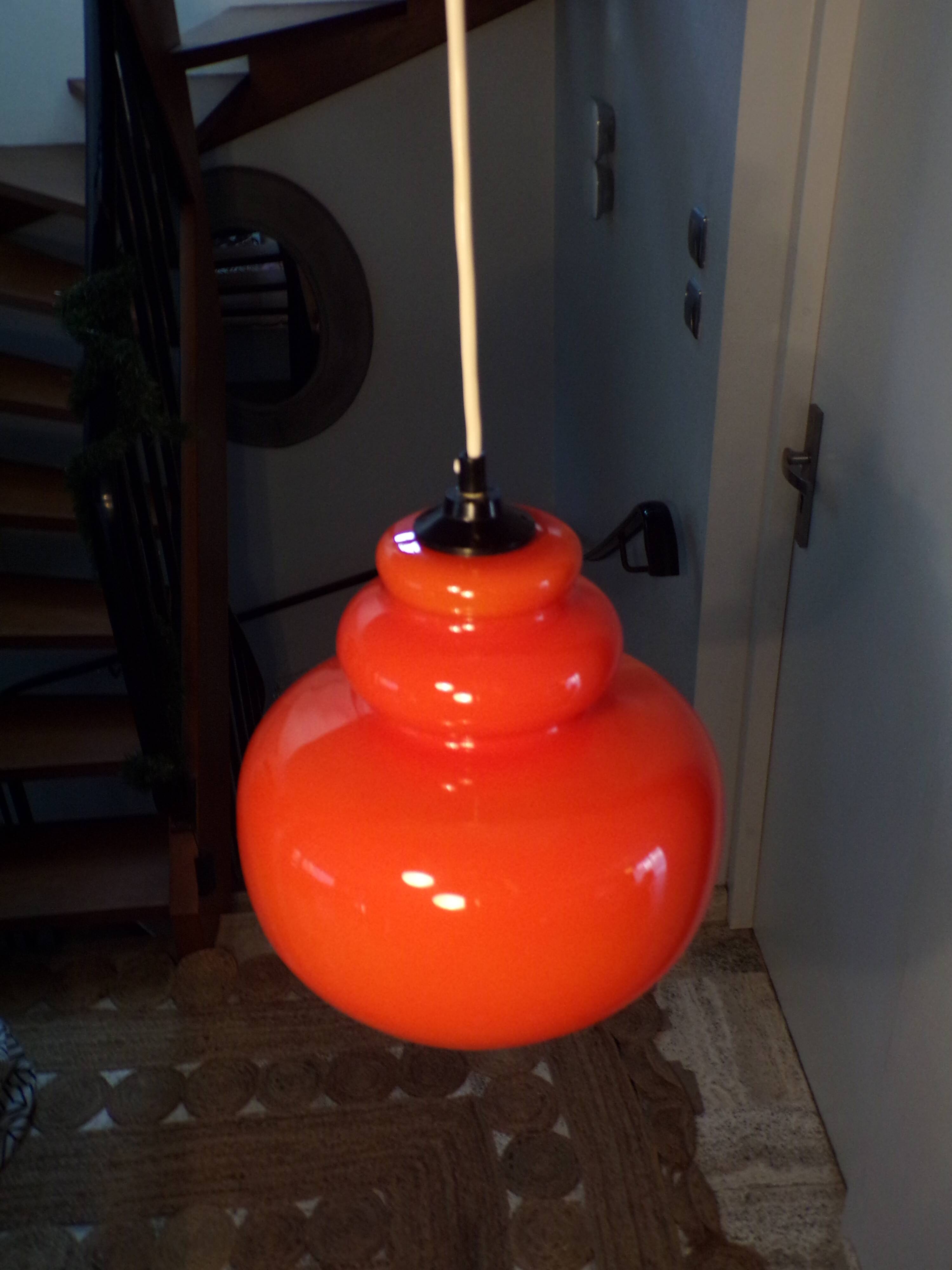 Orange opaline pendant light 1970