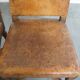 Set of 4 antique wooden and sheepskin leather dining chairs