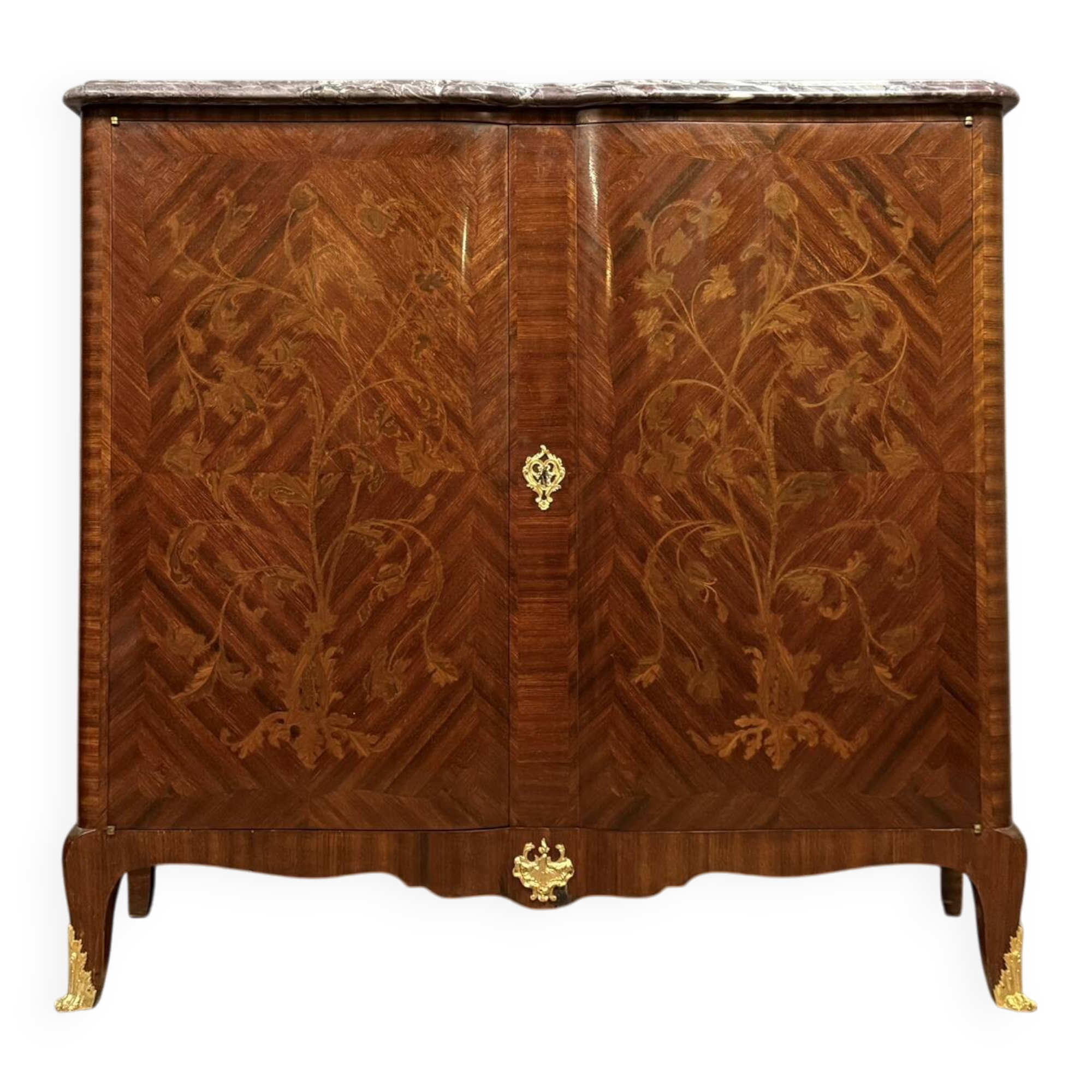 Louis XV style crossbow sideboard in noble wood marquetry circa 1850