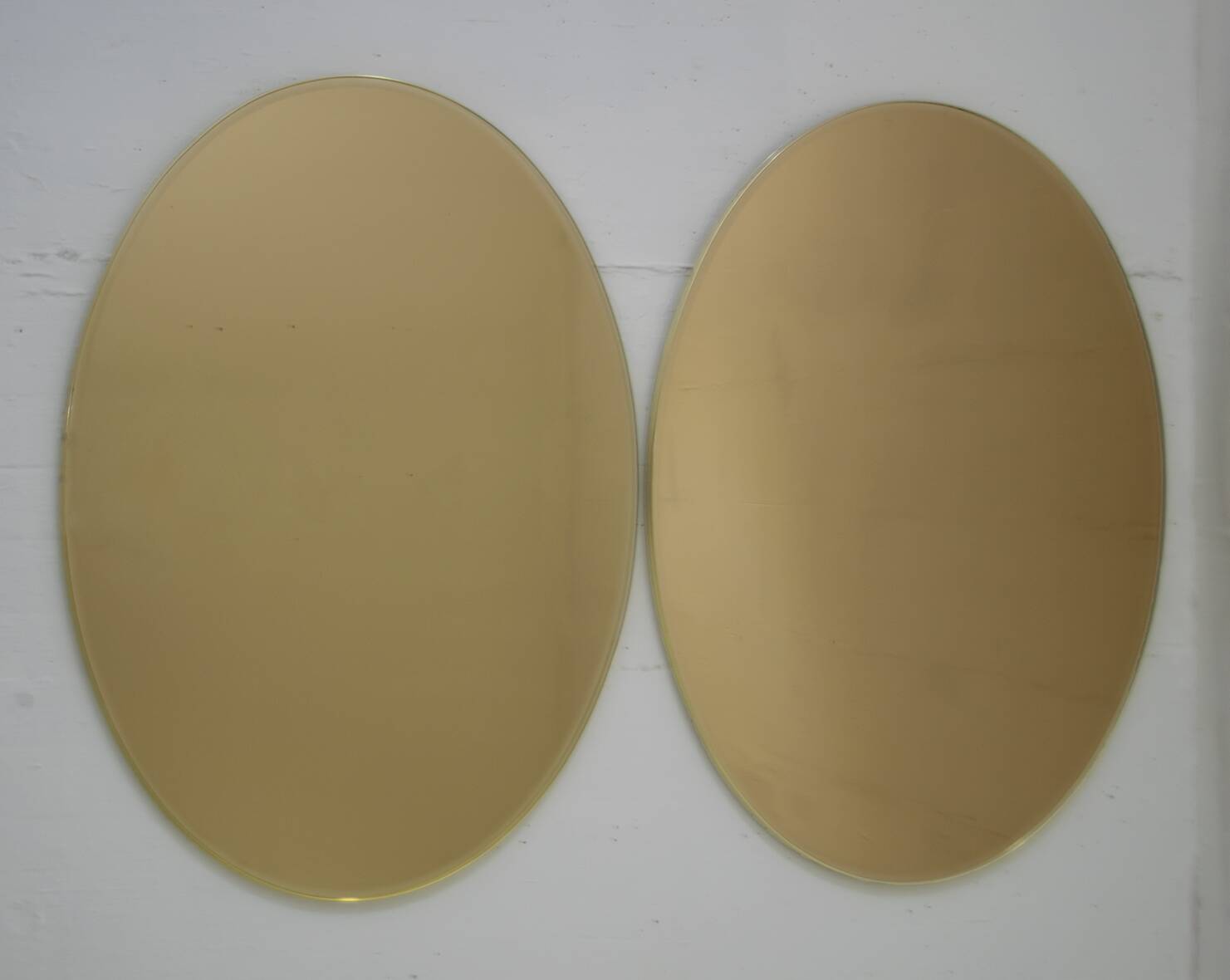 Pair of Mid-Century Modern Italian Oval Mirrors Brass and Bronzed Mirror,70