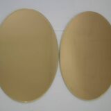 Pair of Mid-Century Modern Italian Oval Mirrors Brass and Bronzed Mirror,70