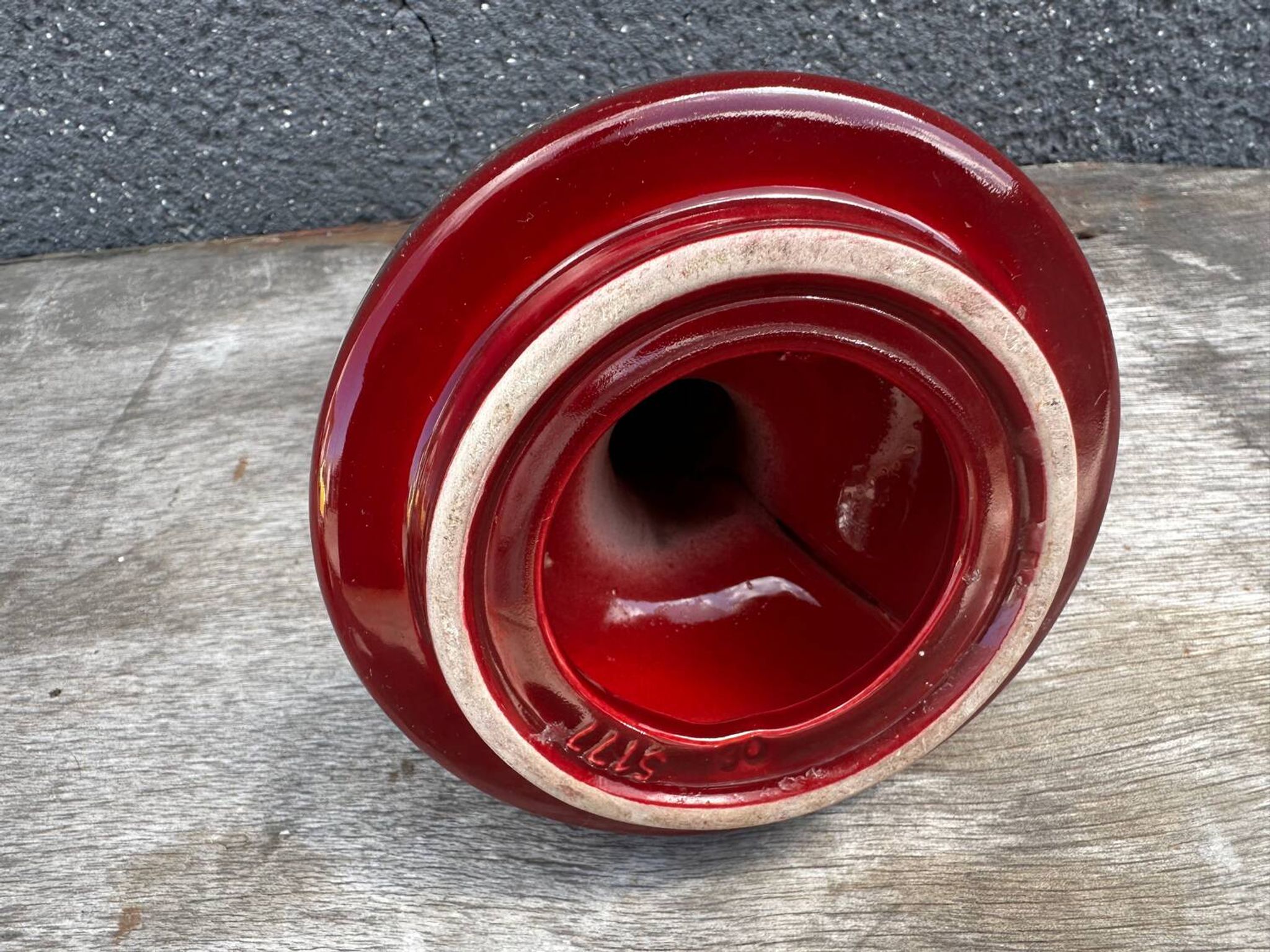 St-Clement Bordeaux Ceramic Candle Holder with Gold Trim - 50s
