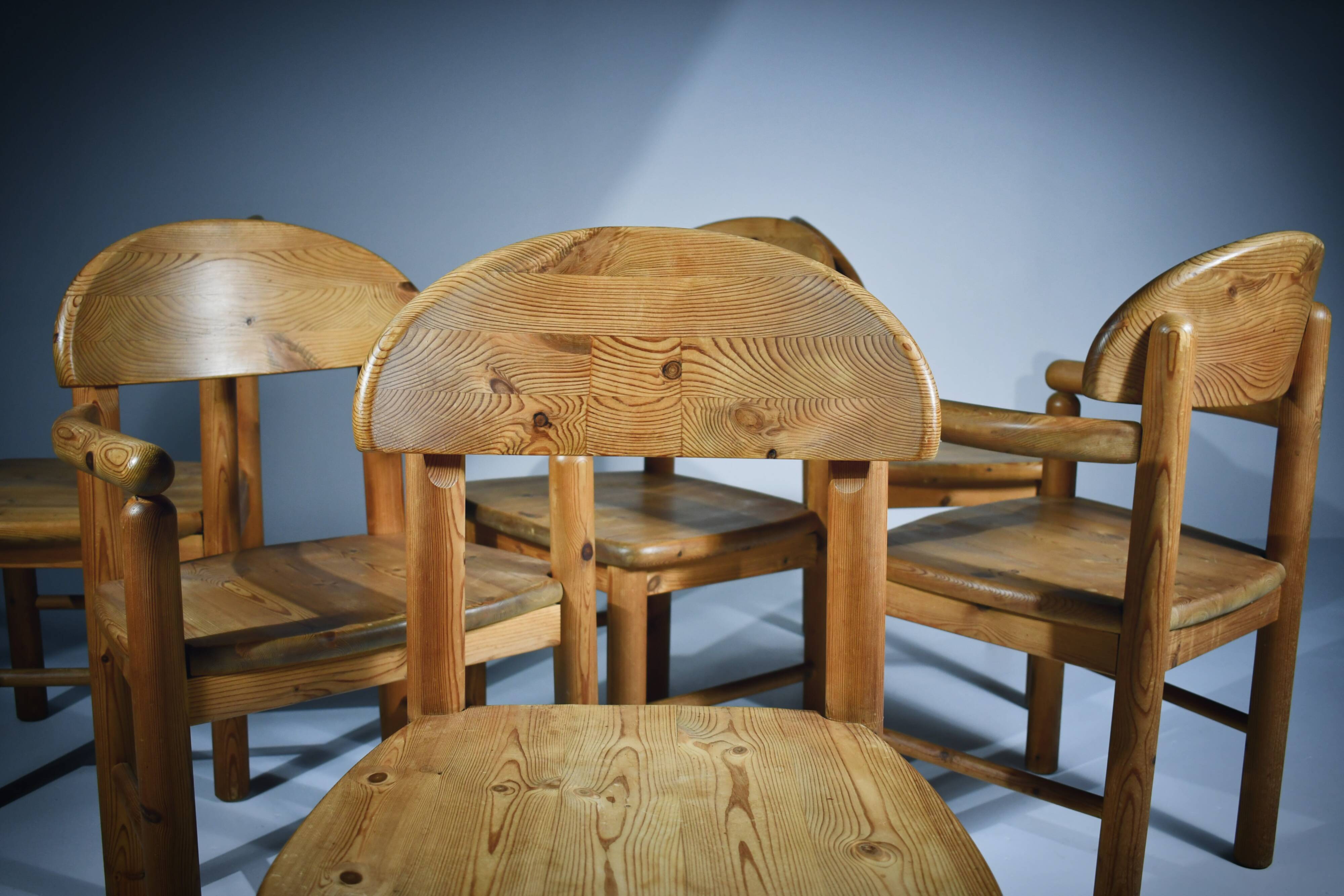Dining chairs x 6, Rainer Daumiller, solid pine, 1970s