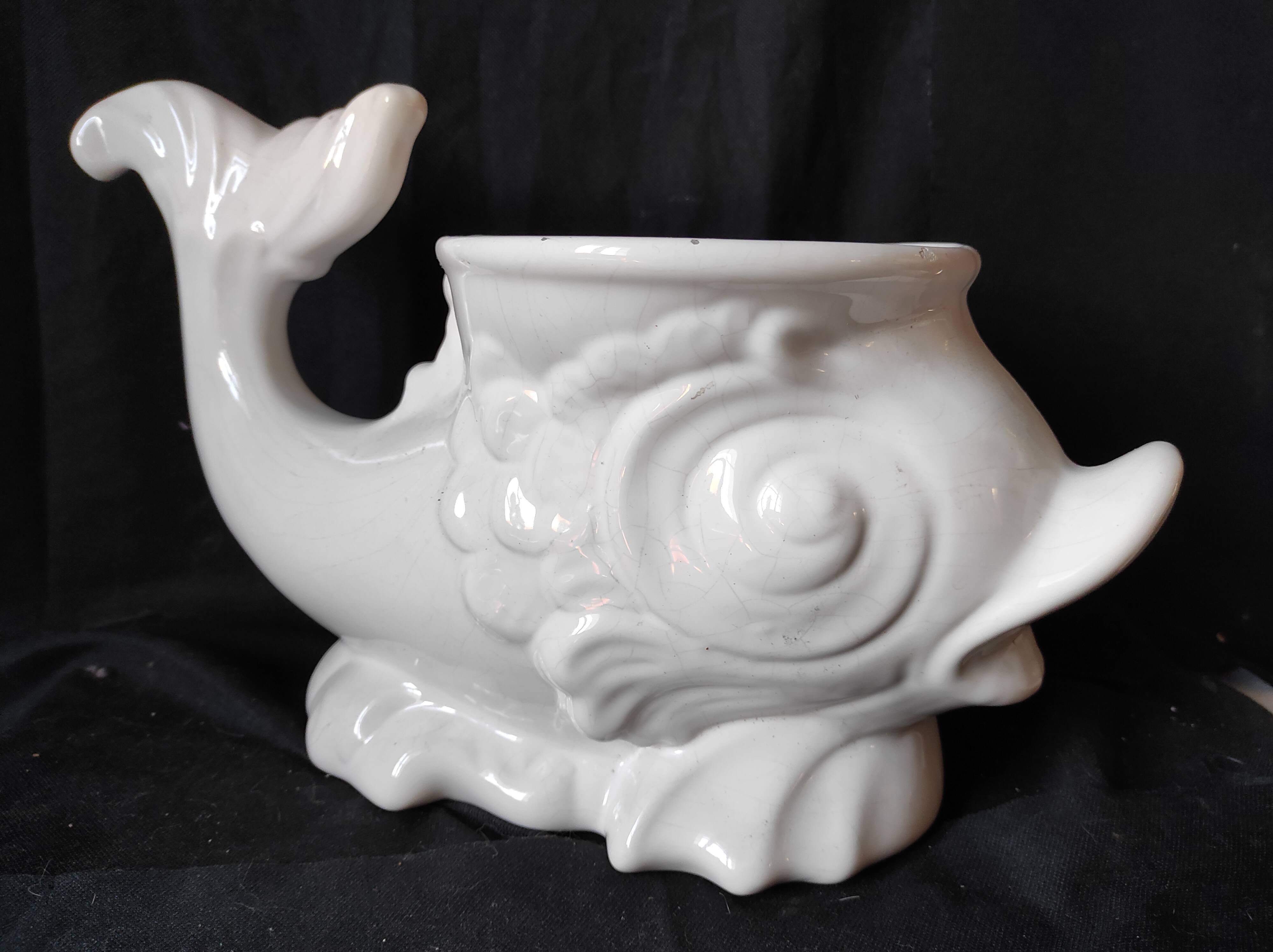 Faience white fish / centerpiece /pot cache/ carp