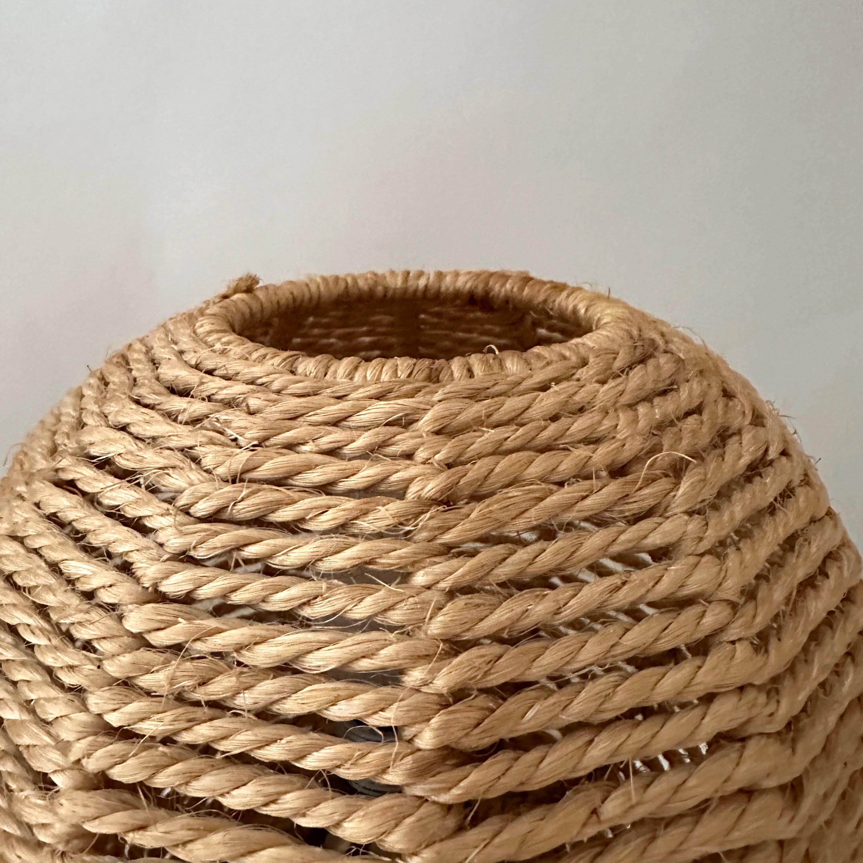 2 vintage table lamps, bedside lamp, sisal lamps, ball lamp, boho, mid-century interior