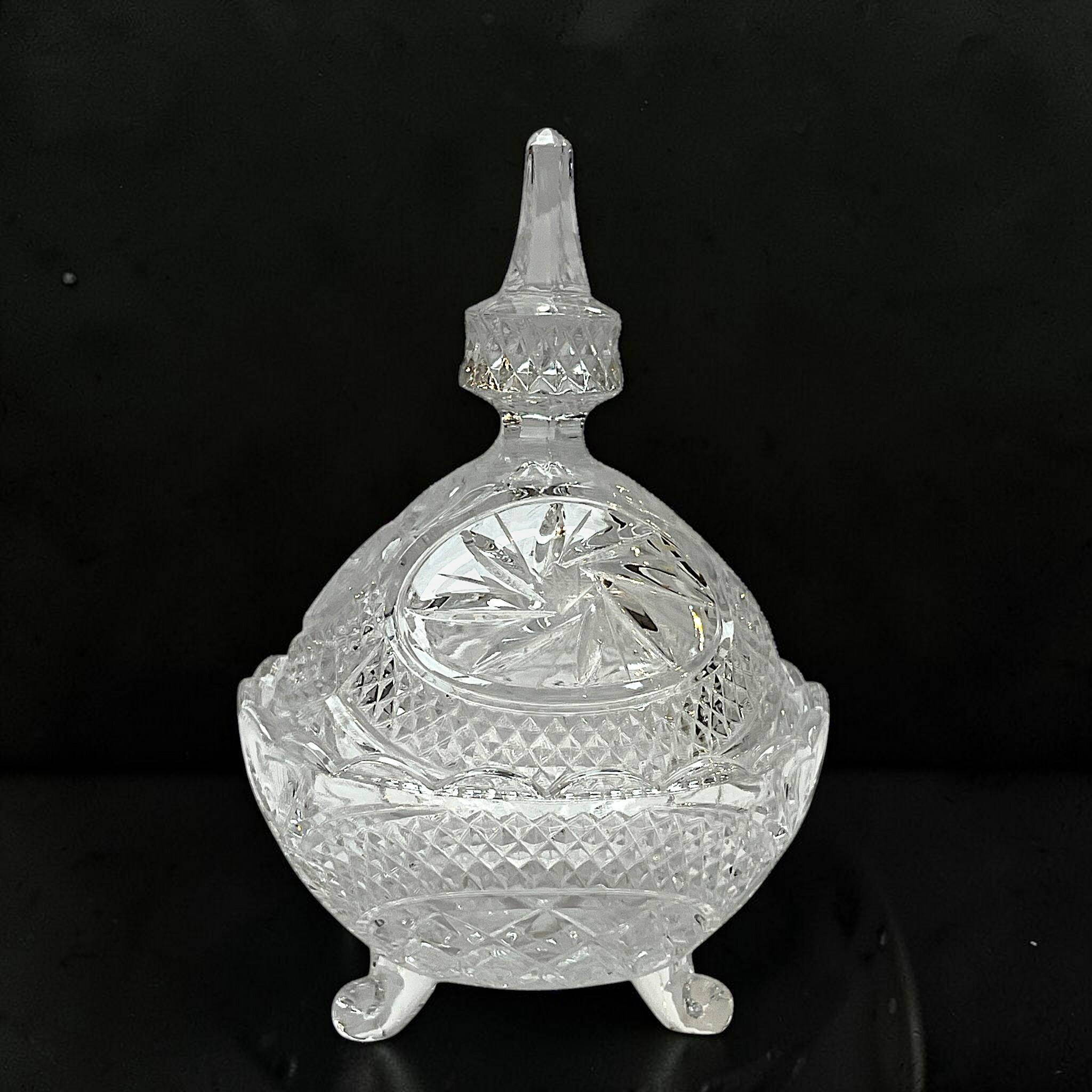 cut crystal sugar bowl with lid Pinwheel pattern crystal sweet jar