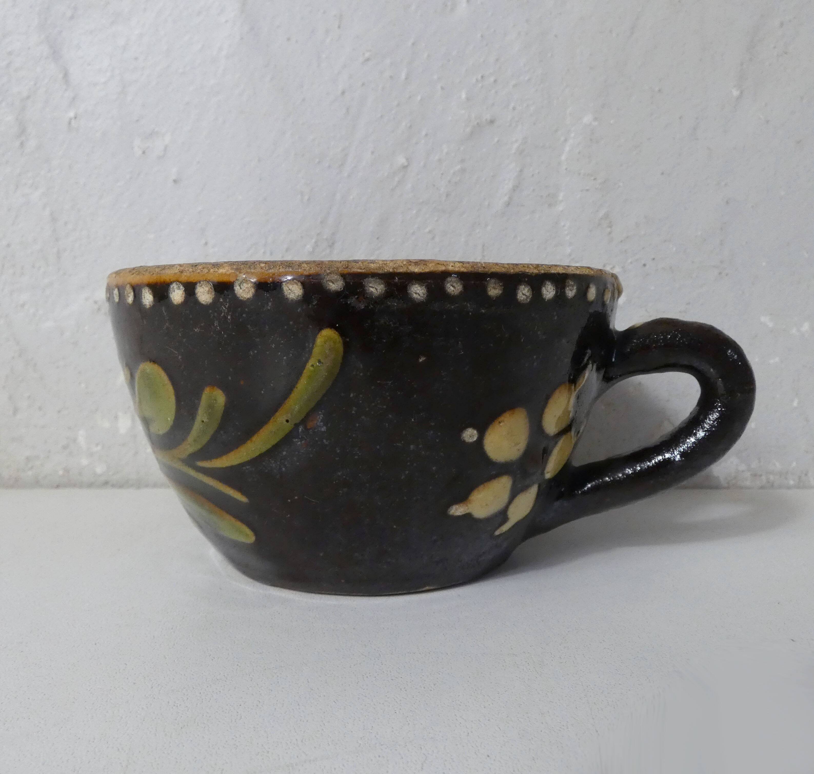 old Alsace lunch cup in glazed terracotta