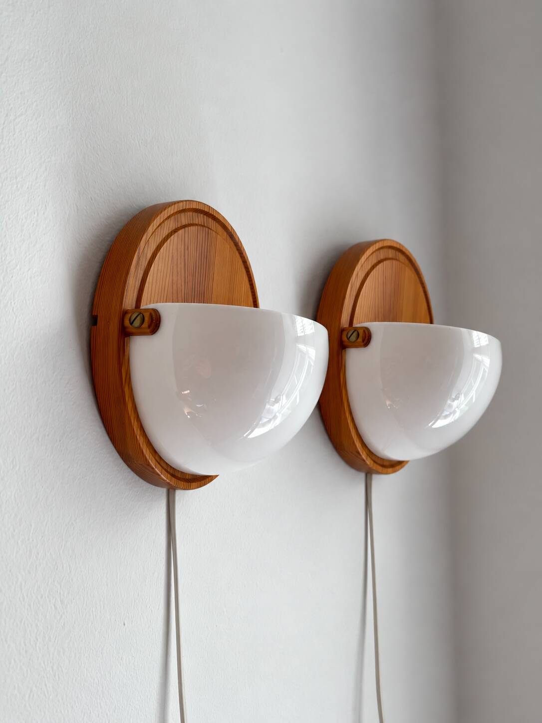 Wall lamps /wall sconce, pine wood / acryl marksljöd, sweden 1970s, pair