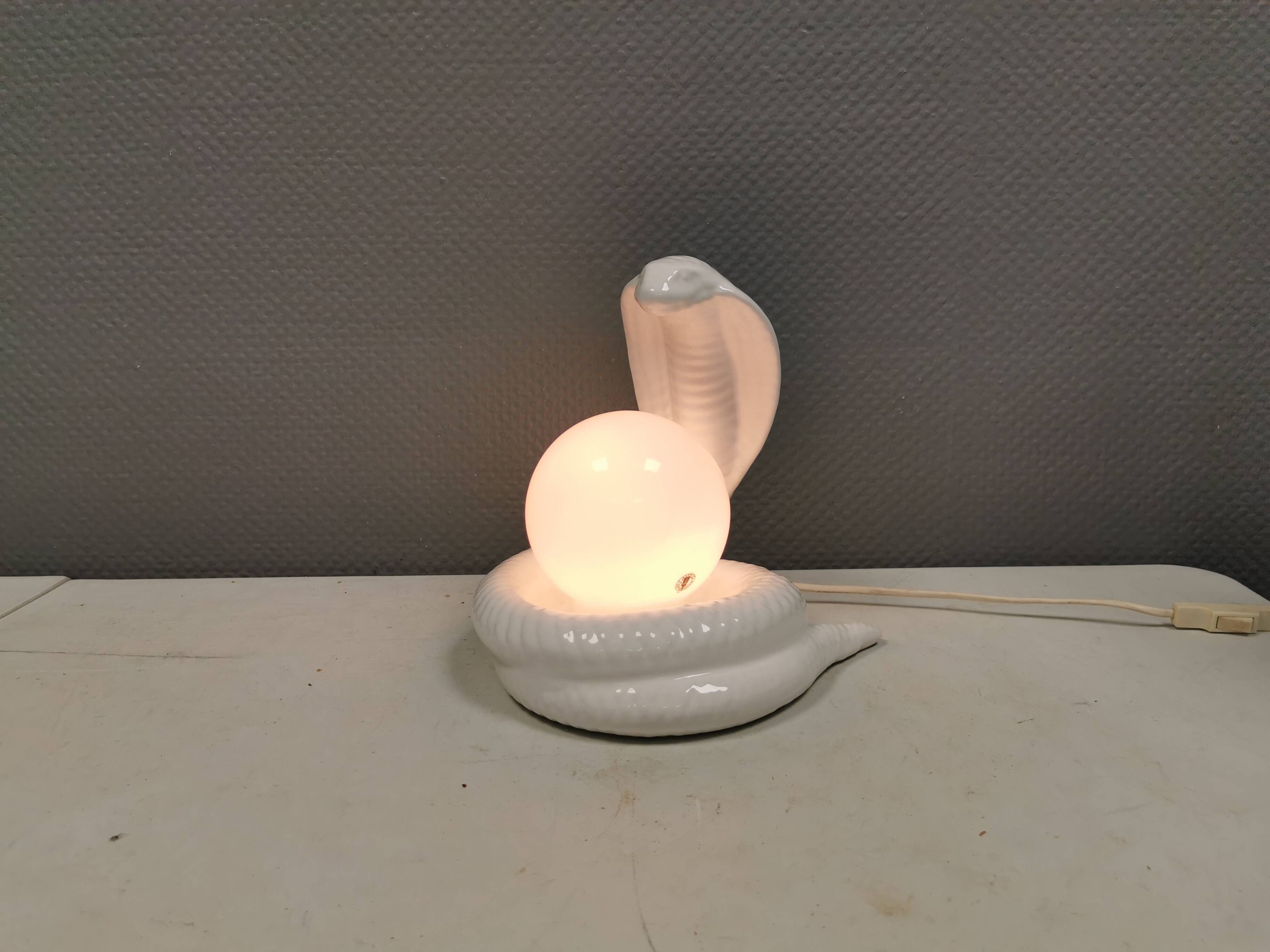 COBRA table lamp with thin milky white glass shade/dome, Sweden 1980s