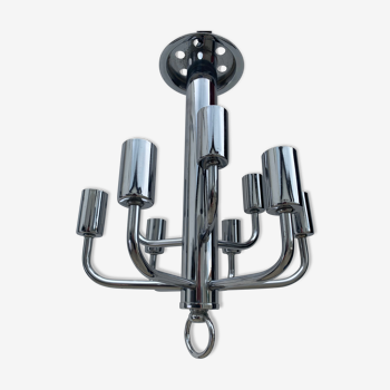 Italian Rolly chandelier 9 chrome metal lights 1970