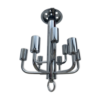 Italian Rolly chandelier 9 chrome metal lights 1970