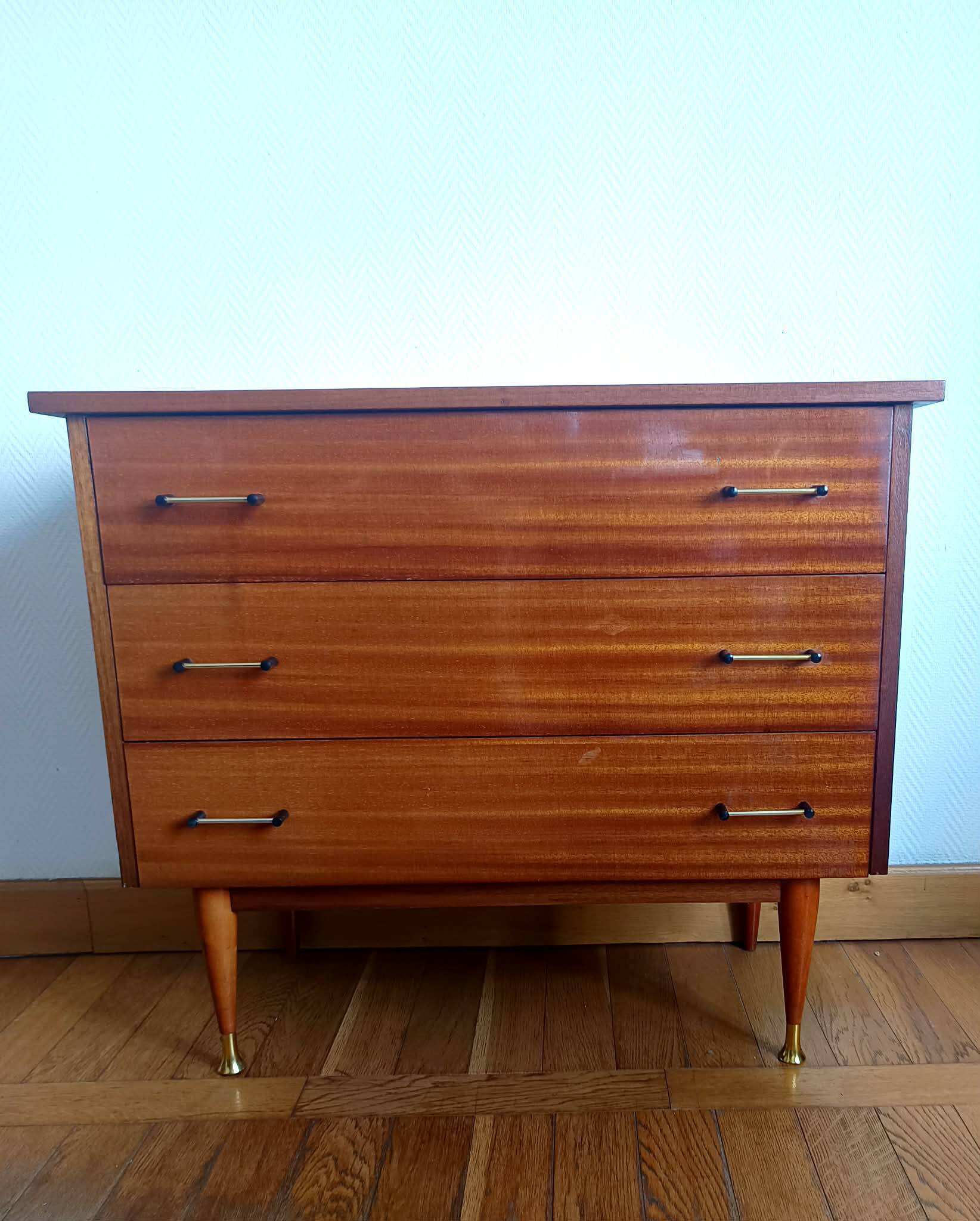 Commode pieds compas 1950 mid-century vintage