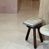 Vintage brutalist tripod stool compass legs - wood