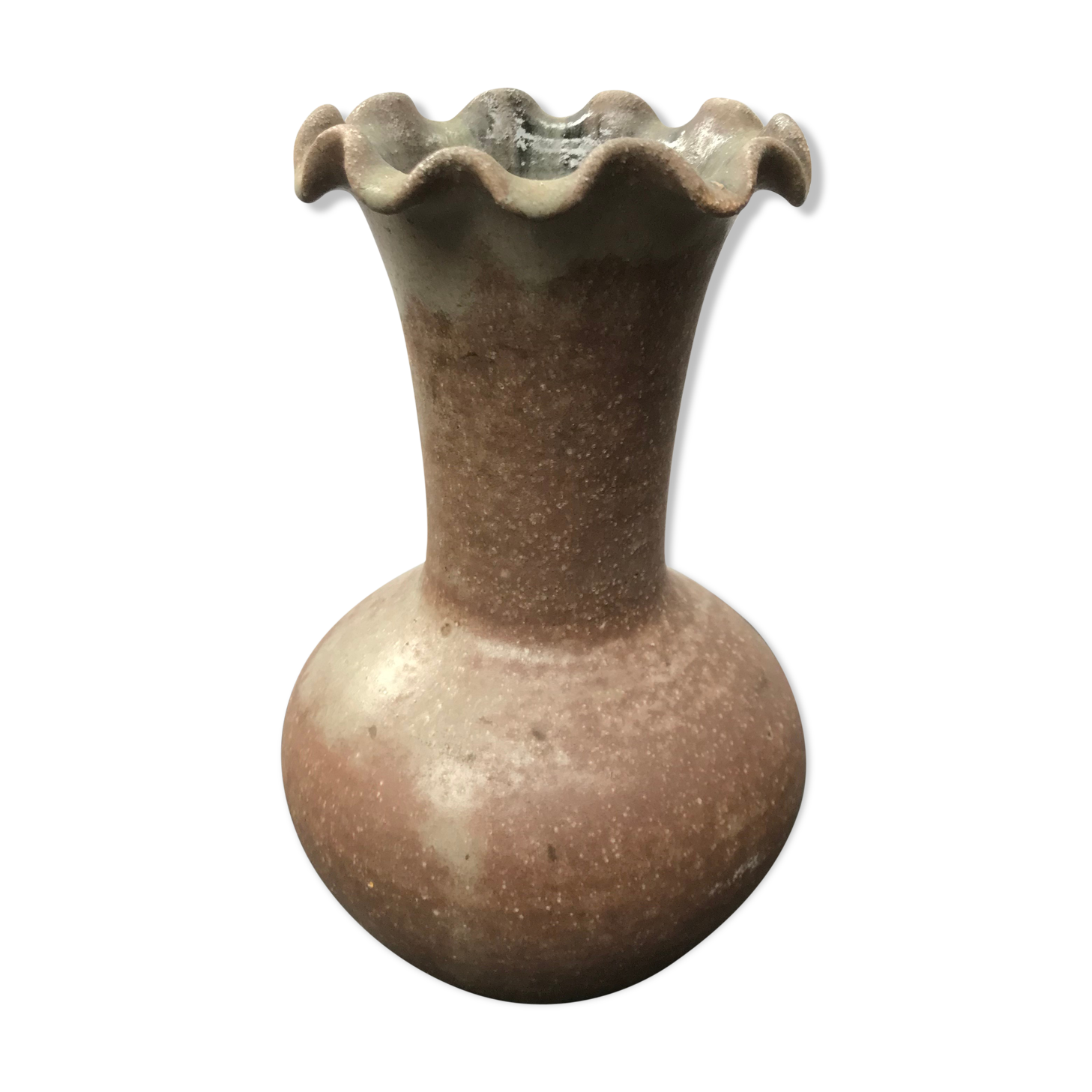 Ancien vase boule Accolay céramique marron col corolle vintage