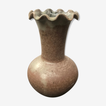 Ancien vase boule Accolay céramique marron col corolle vintage